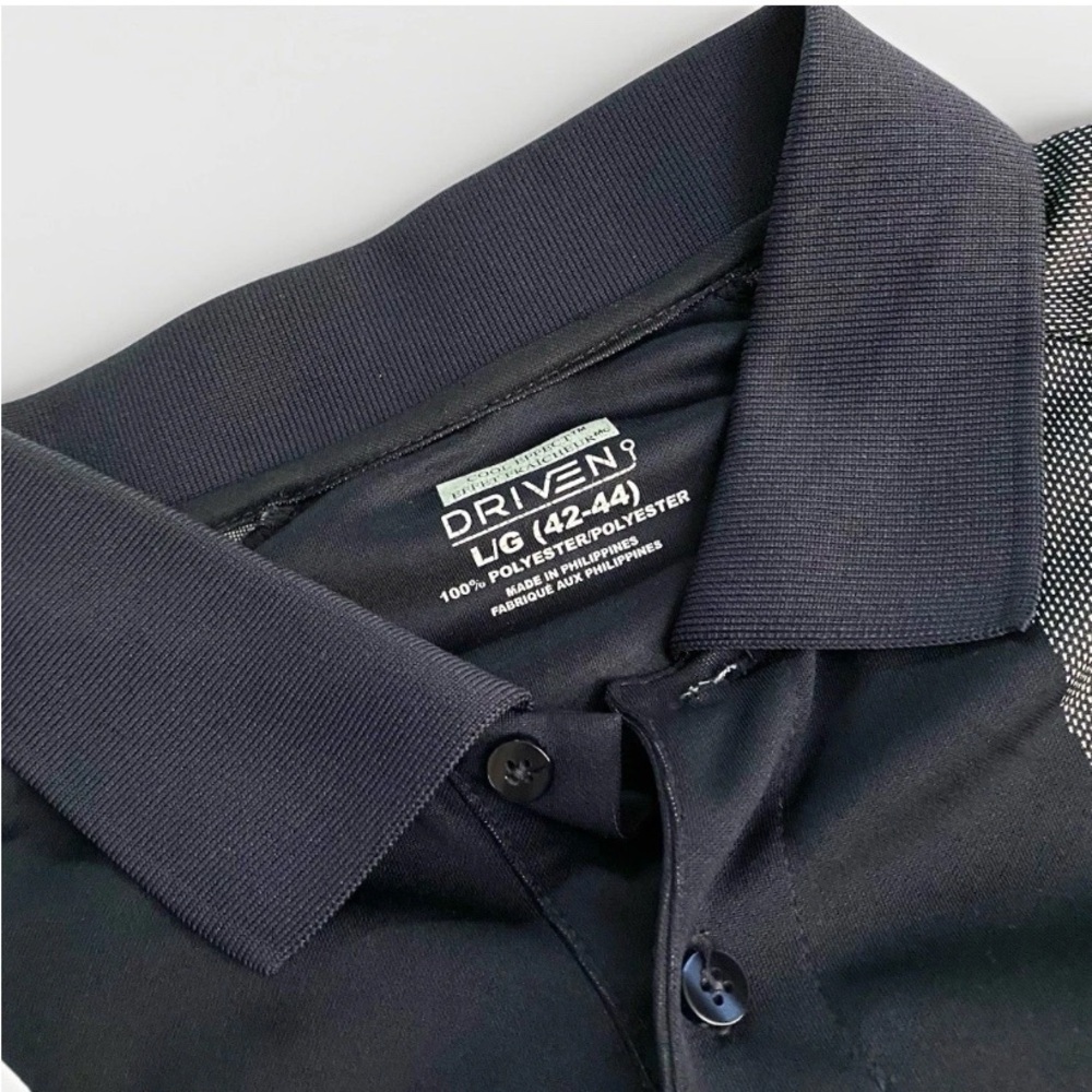 Driven Golf Polo Men’s Large Shirt Cool Effects Lightweight Black‎ Grey Design